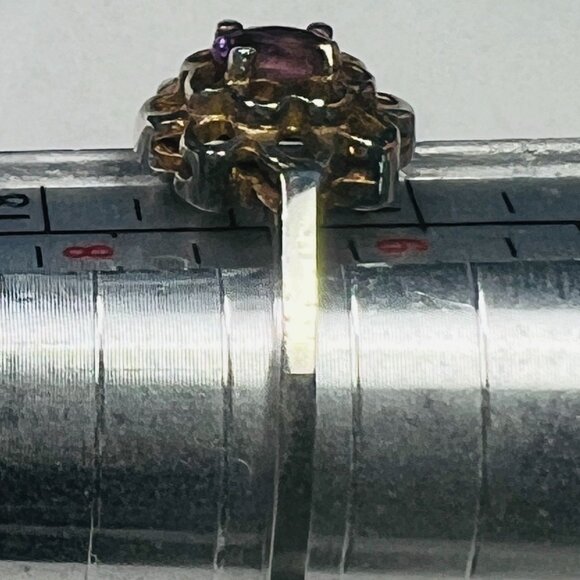 Vtg Sterling Silver Ring Purple Amethyst Gemstone Floral Design Sz 8.5 Art Deco - Picture 6 of 6
